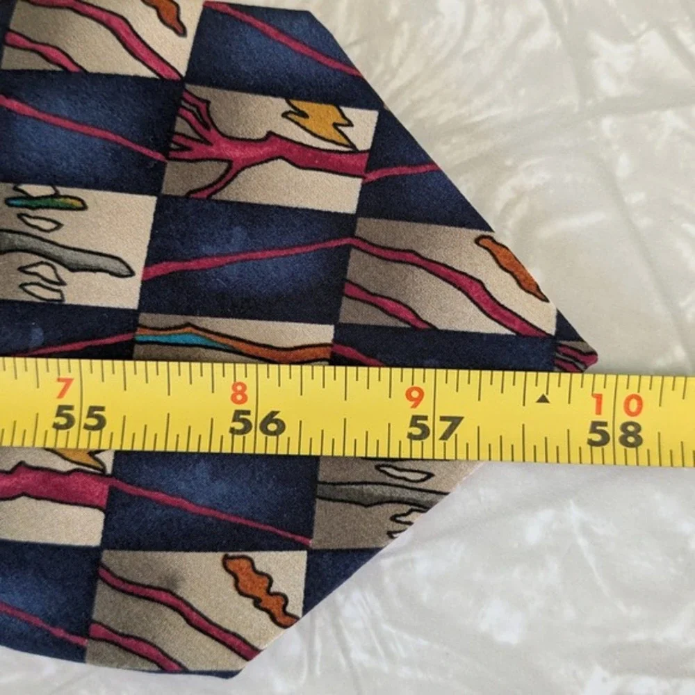 J. Garcia Silk Necktie Grateful Dead Abstract Checkerboard Navy 58